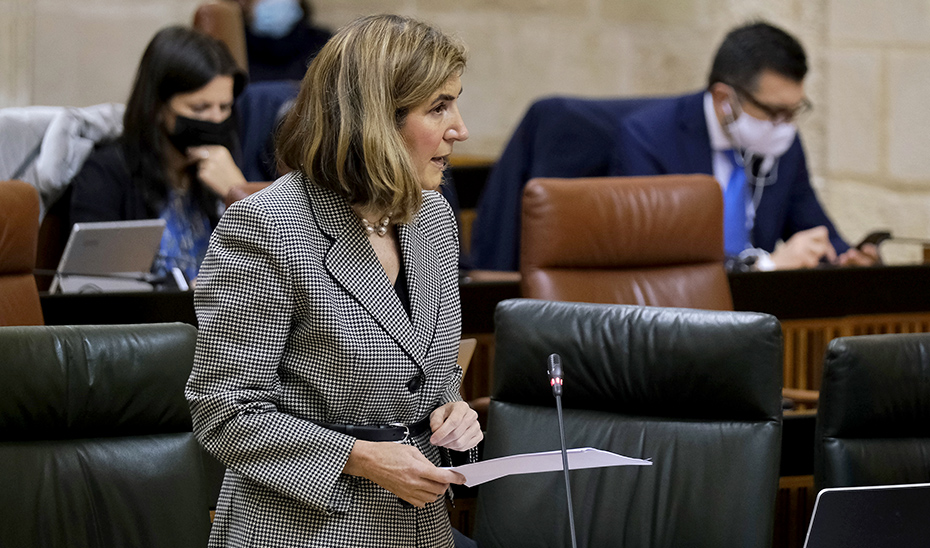 La consejera de Empleo, Formación y Trabajo Autónomo, Rocío Blanco, durante la sesión de control en el Parlamento.