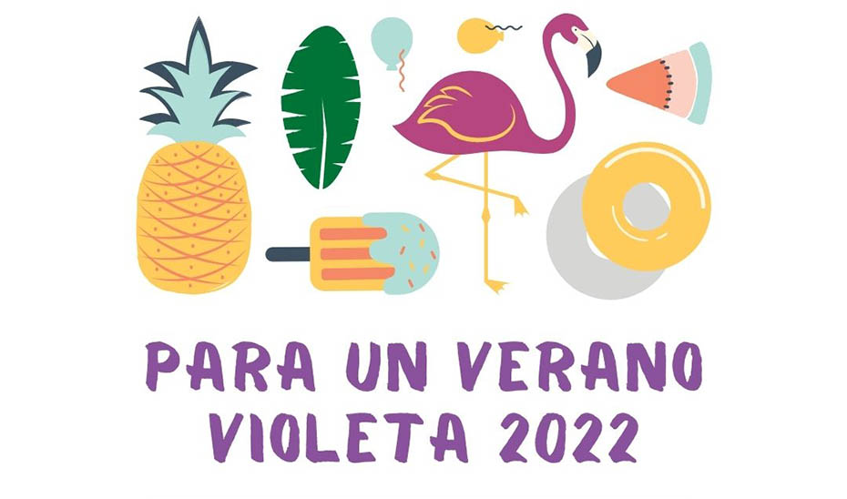 Detalle de los carteles de la Guía de recursos del Centro de Documentación María Zambrano para un verano violeta.