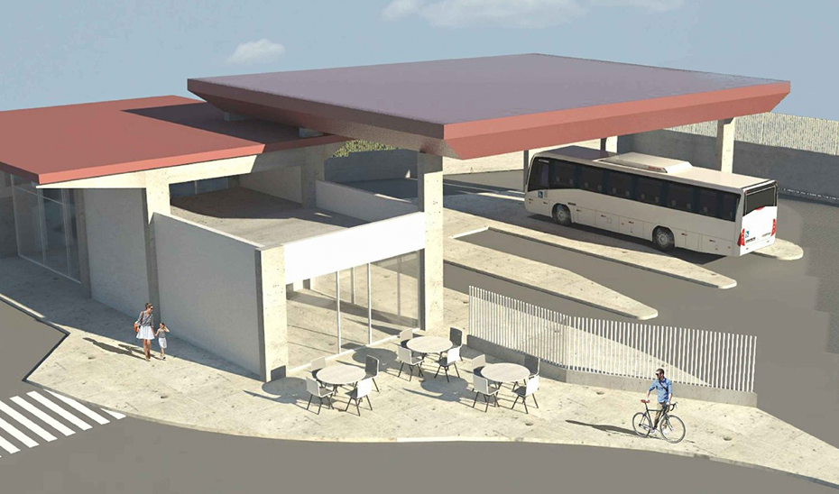 Recreación virtual de la futura estación de autobuses de Lebrija, en Sevilla. 