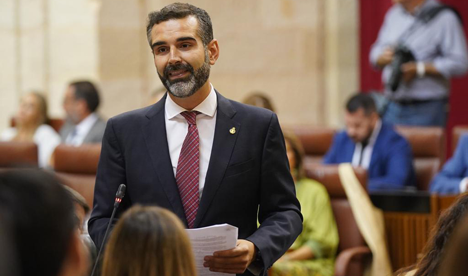 El consejero de Sostenibilidad, Medio Ambiente y Economía Azul, Ramón Fernández-Pacheco, durante la sesión de control al Gobierno en el Pleno del Parlamento andaluz.