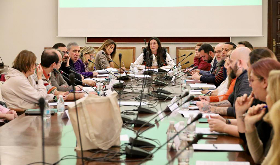 La consejera de Inclusión Social, en un momento de la reunión del Consejo Andaluz LGTBI.