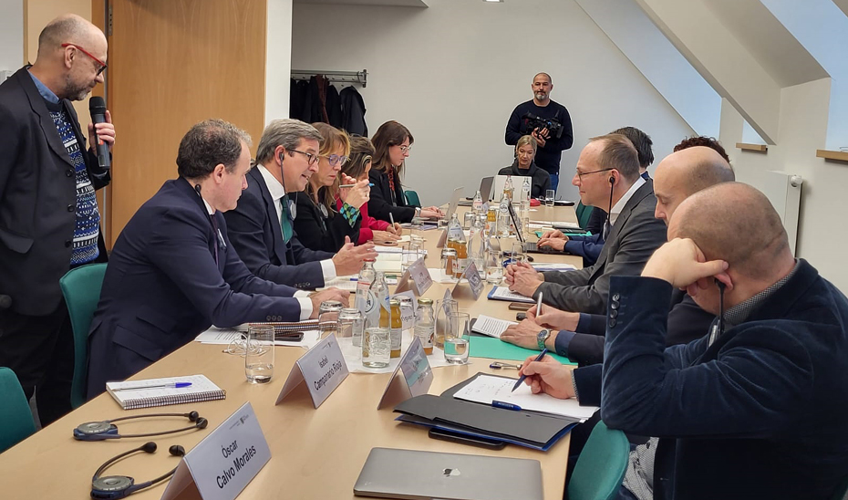 El consejero de Política Industrial y Energía, Jorge Paradela, durante la reunión en Bruselas con el ministro de Energía y Protección del Clima de Sajonia, Wolfram Günther.