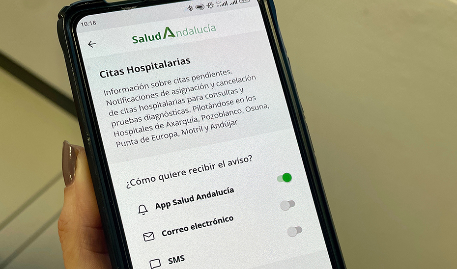 Aplicación 'Salud Andalucía' en un dispositivo móvil.
