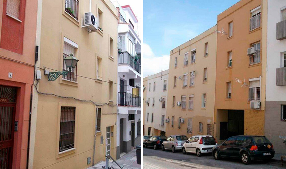 Fachadas de los edificios en los que se realizarán obras de mejora de la eficiencia energética en Málaga.