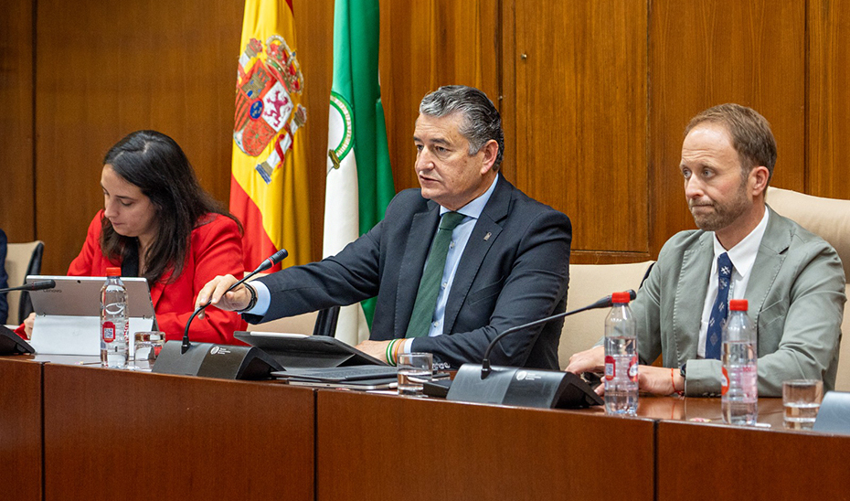 Antonio Sanz, en comisión parlamentaria, durante la presentación de los presupuestos de su departamento para 2024.