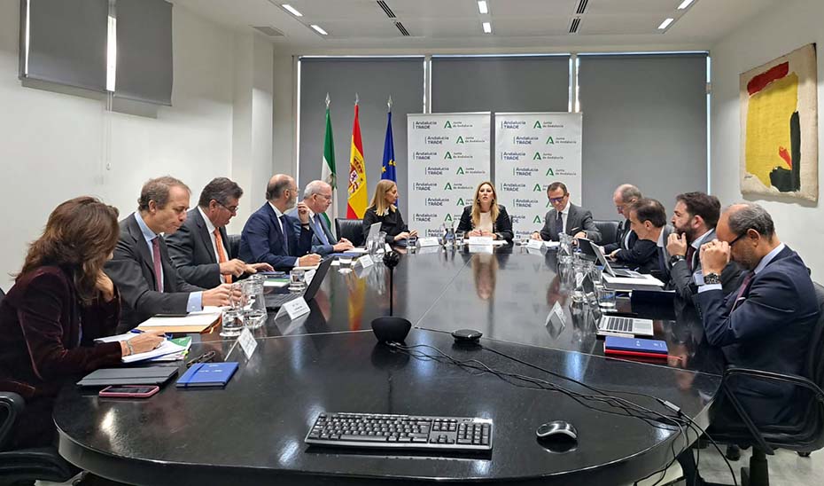 La consejera de Economía, Hacienda y Fondos Europeos, Carolina España, durante la reunión del Consejo Rector de Andalucía TRADE.