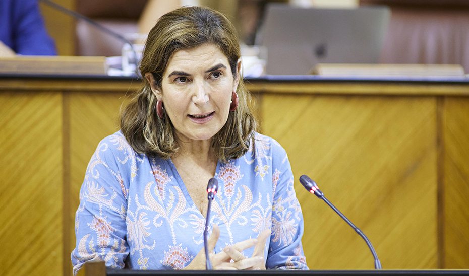 La consejera Rocío Blanco interviene este miércoles durante la celebración del Pleno de Parlamento de Andalucía.