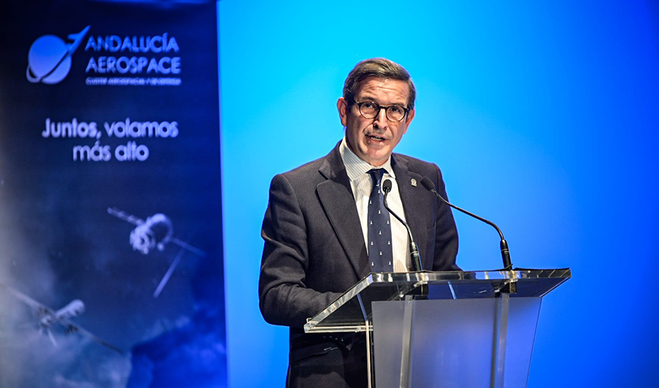 Jorge Paradela, durante su intervención en la clausura del encuentro de socios del clúster aeroespacial y de defensa Andalucía Aerospace