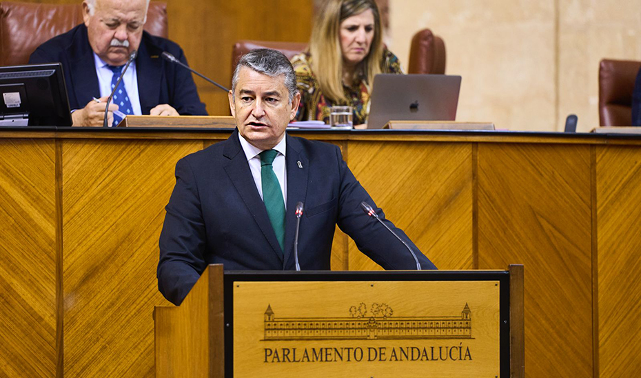 El consejero de la Presidencia, durante su intervención desde la tribuna del salón de Plenos del Parlamento.