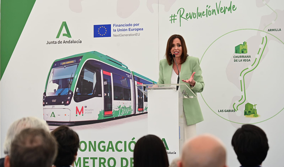 La consejera de Fomento, Rocío Díaz, en el acto de inicio de las obras del segundo tramo de la Prolongación Sur del Metro de Granada.