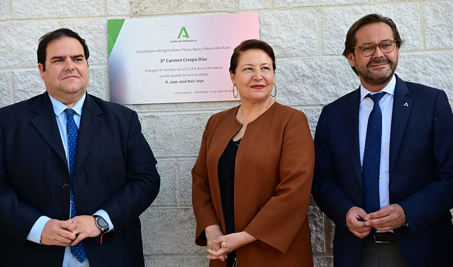 
			      La consejera de Agricultura, Carmen Crespo, durante el acto de inauguración del terciario de la EDAR de La Herradura.			    
			  