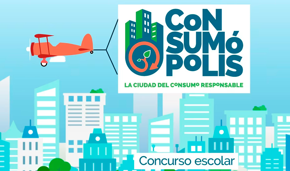 
			      Detalle del cartel del concurso escolar Consumópolis.			    
			  