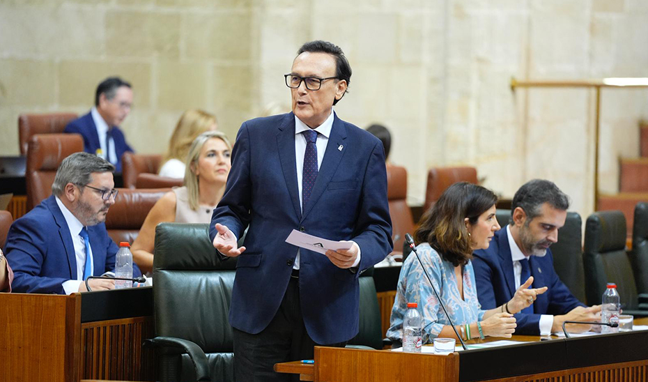 
			      El consejero José Carlos Gómez Villamandos, durante el Pleno del Parlamento.			    
			  