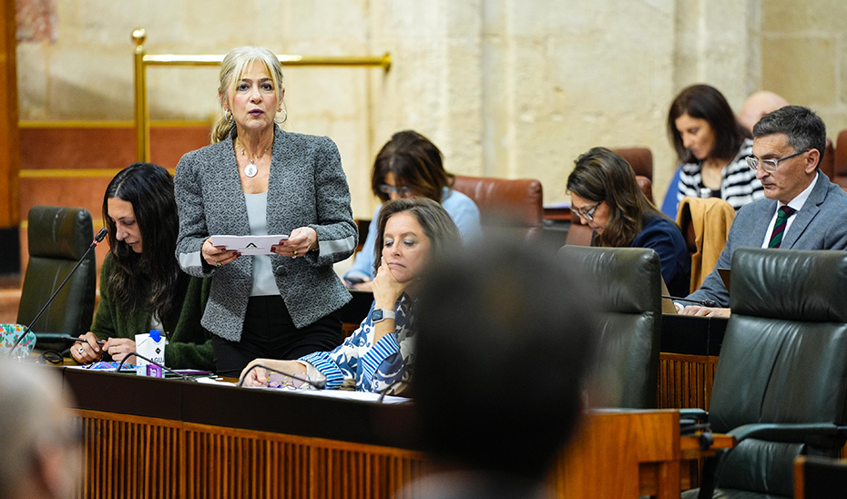 Patricia del Pozo, durante su intervención en el Pleno del Parlamento de Andalucía.