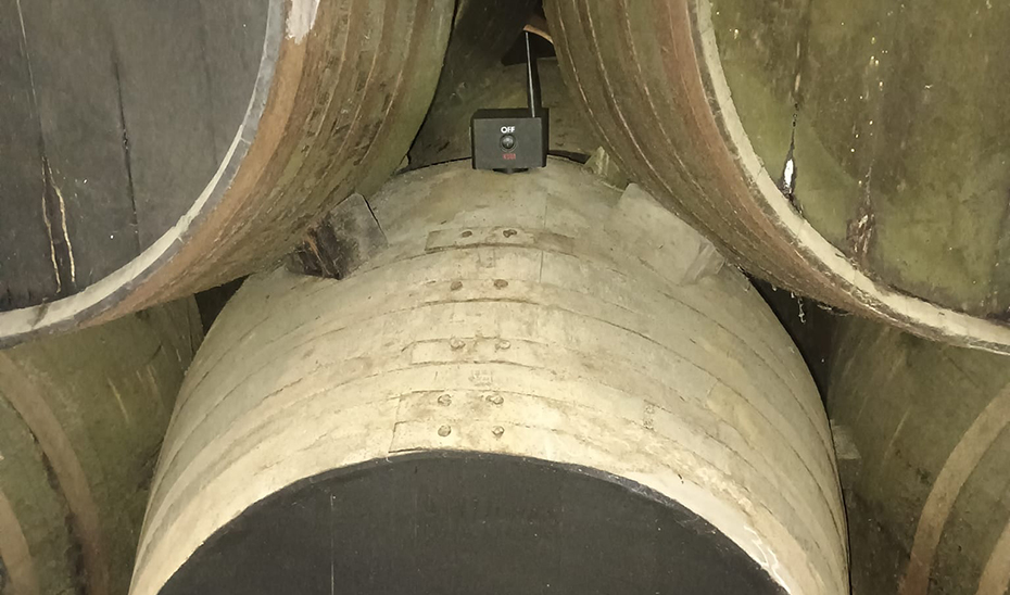 Prototipo de tapón inteligente colocado en la barrica de vino.