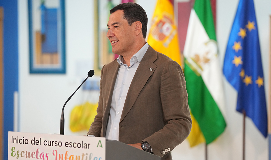 El presidente de la Junta, durante su intervención en el inicio del curso escolar en Infantil.