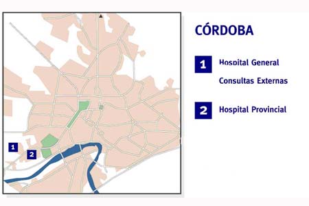 Mapa de la situación de los centros del hospital