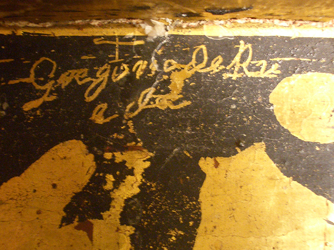 Firma del dorador Gregorio de Rueda encontrada en el Retablo Mayor. 376 Kb
