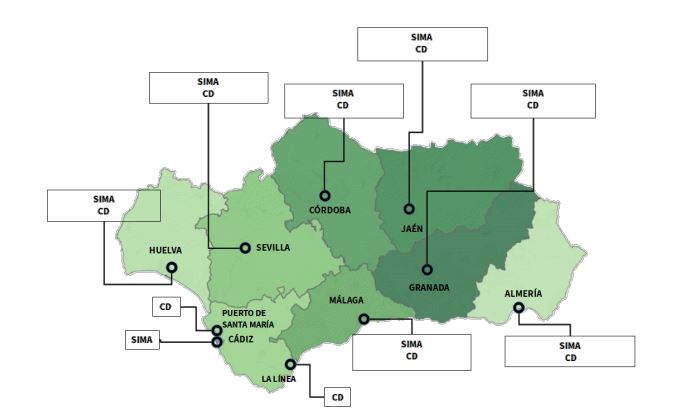 Mapa de Servicios Integrales de Medio Abierto y Centros de día en Andalucía (SIMA)