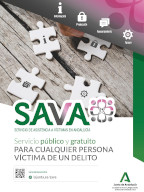 Cartel anunciador del servicio público y gratuito para cualquier víctima de un delito