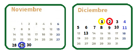 calendario noviembre diciembre