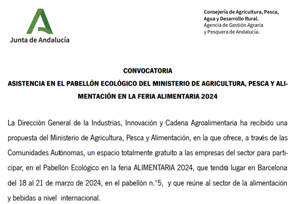 Conocatoria para la participación en Alimentaria Barcelona 2024